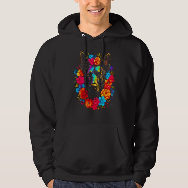 Belgian Malinois Dog Flowers Hoodie (Front)