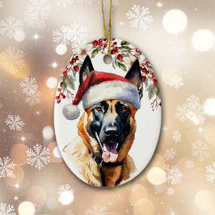 Belgian Malinois Dog Holly Berry Christmas Ceramic Tree Decoration
