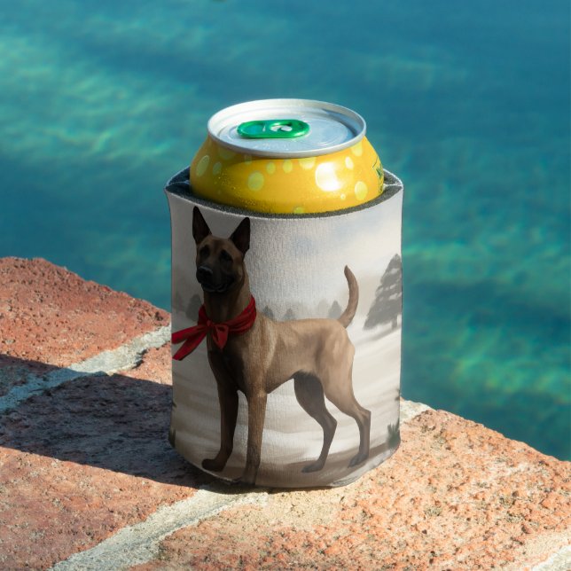 Belgian Malinois Dog in Snow Christmas Can Cooler (In Situ Pool)