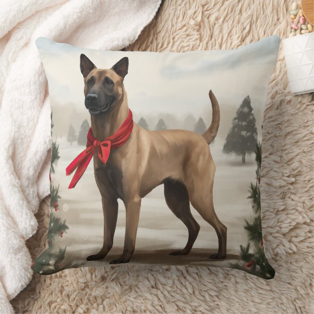 Belgian Malinois Dog in Snow Christmas Cushion (Blanket)