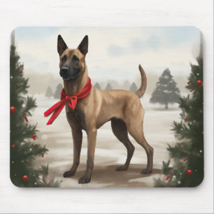 Belgian Malinois Dog in Snow Christmas Mouse Mat