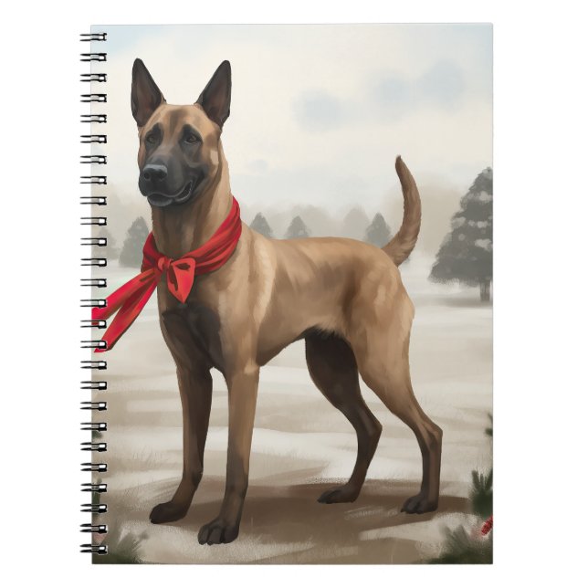 Belgian Malinois Dog in Snow Christmas Notebook (Front)