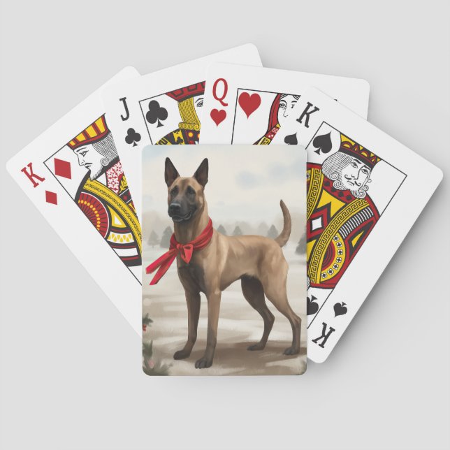 Belgian Malinois Dog in Snow Christmas Playing Cards (Back)