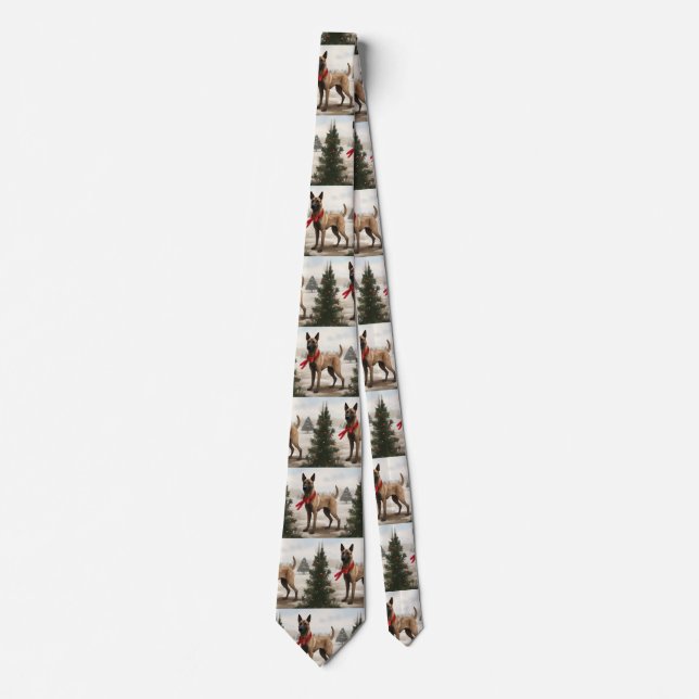 Belgian Malinois Dog in Snow Christmas Tie (Front)