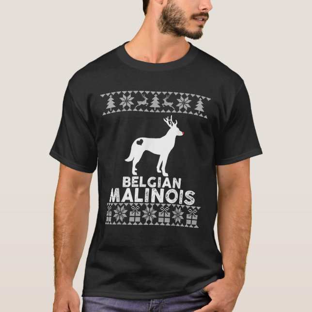 Belgian Malinois Dog Lover Reindeer Ugly Christmas T-Shirt (Front)