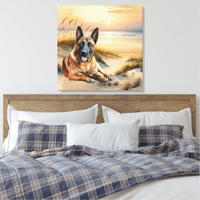 Belgian Malinois Dog Lover Sandy Beach Canvas Print (Insitu(Bedroom))
