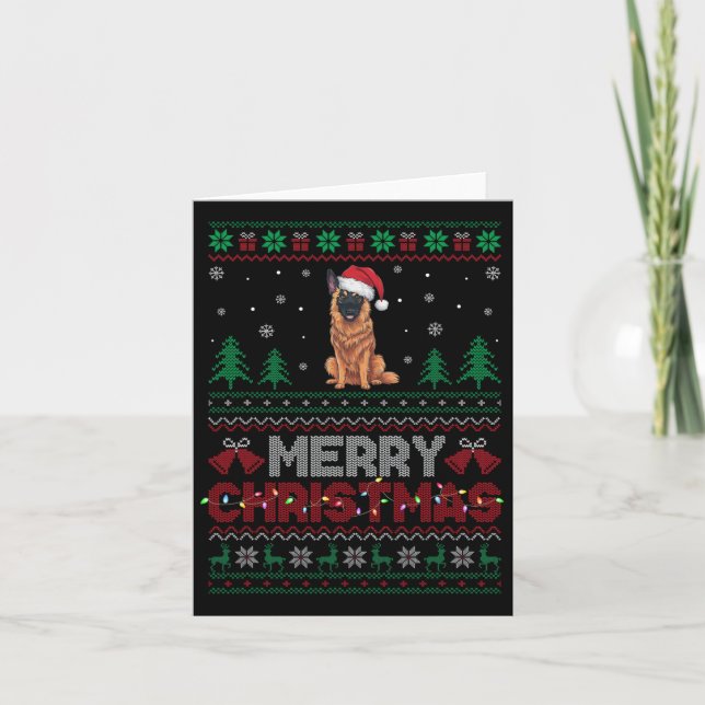 Belgian Malinois Dog Lovers Santa Hat Christmas Tr Card (Front)