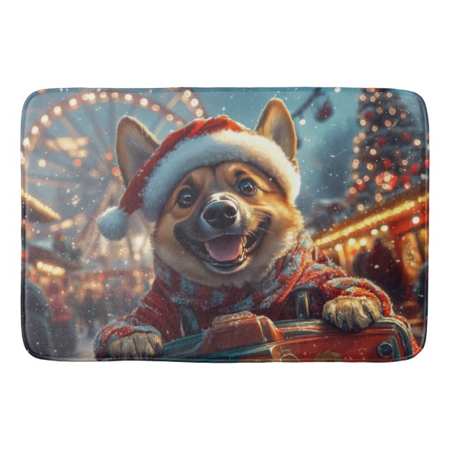 Belgian Malinois Dog Roller Coaster Christmas  Bath Mat (Front)