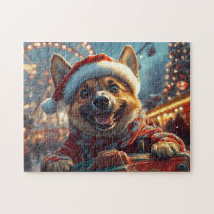 Belgian Malinois Dog Roller Coaster Christmas Jigsaw Puzzle