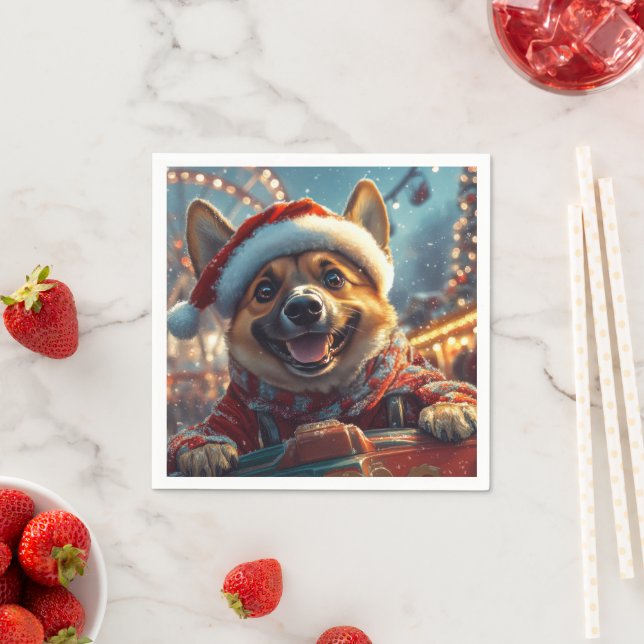 Belgian Malinois Dog Roller Coaster Christmas  Napkin (Insitu)