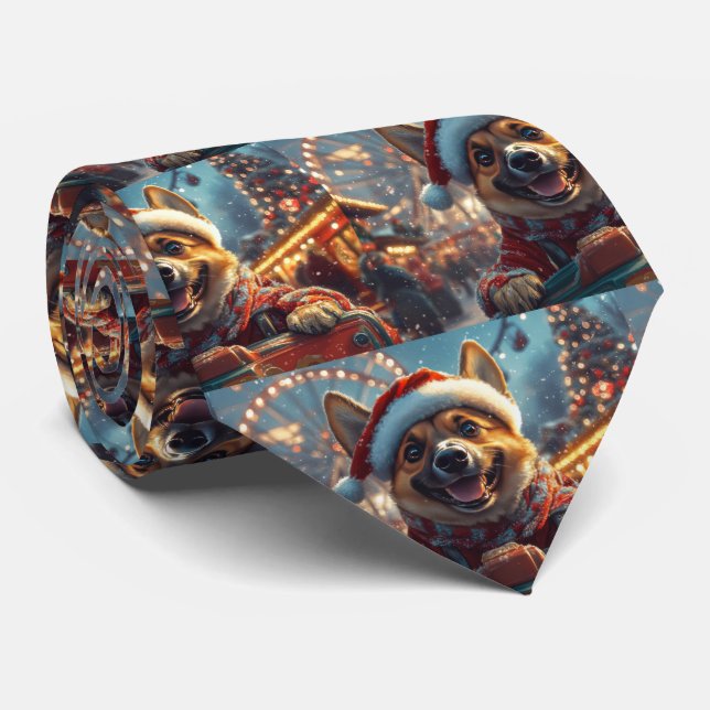 Belgian Malinois Dog Roller Coaster Christmas  Tie (Rolled)