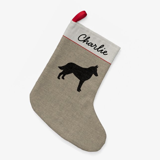 Belgian Malinois Dog Silhouette Personalised Xmas Small Christmas Stocking (Front (Hanging))