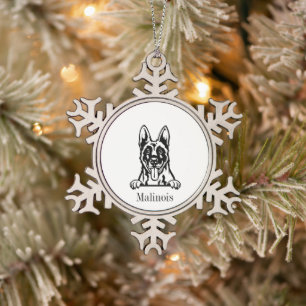 Belgian Malinois dog  Snowflake Pewter Christmas Ornament