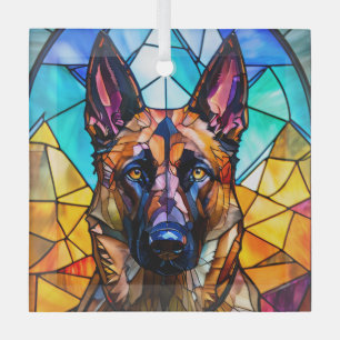 Belgian Malinois Dog "Stained Glass" Glass Tree Decoration