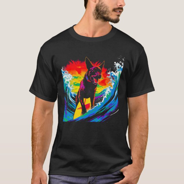Belgian Malinois Dog Surfer T-Shirt (Front)