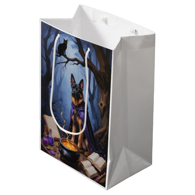 Belgian Malinois Dog Whimsical Halloween Painting Medium Gift Bag (Front Angled)