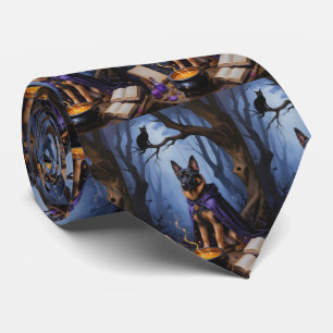 Belgian Malinois Dog Whimsical Halloween Painting Tie