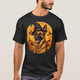 Belgian Malinois Dog Whitch Hat Halloween Pumpkin T-Shirt