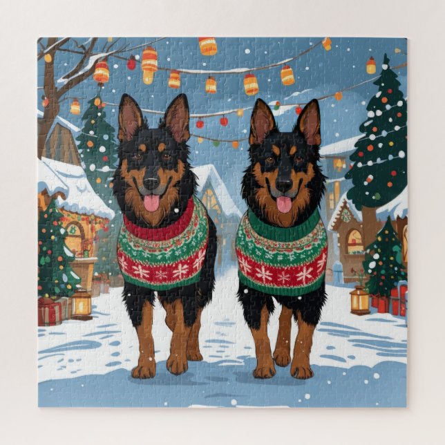 Belgian Malinois Dogs Christmas Snow Holiday  Jigsaw Puzzle (Vertical)
