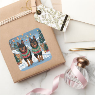 Belgian Malinois Dogs Christmas Snow Holiday Square Sticker