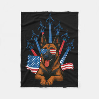 Belgian Malinois Fighter Jet Aeroplane Patriotic D Fleece Blanket