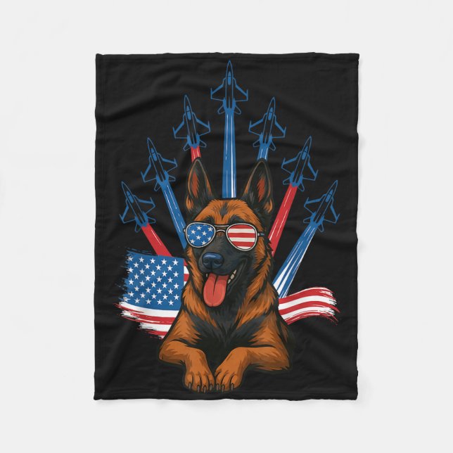 Belgian Malinois Fighter Jet Aeroplane Patriotic D Fleece Blanket (Front)