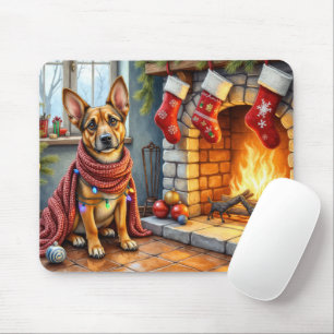 Belgian Malinois Fireplace with Christmas Lights Mouse Mat