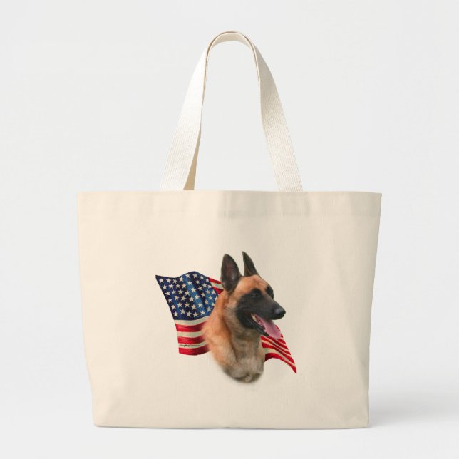 Belgian Malinois Flag Large Tote Bag (Front)