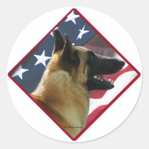 Belgian Malinois Flag; Malinois 4th of July, USA Classic Round Sticker