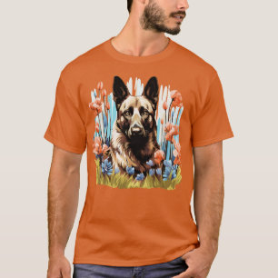 Belgian Malinois Flower Garden Cute Colourful Pupp T-Shirt