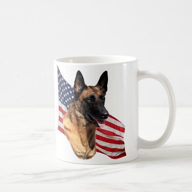 Belgian Malinois head with flag mug (Right)