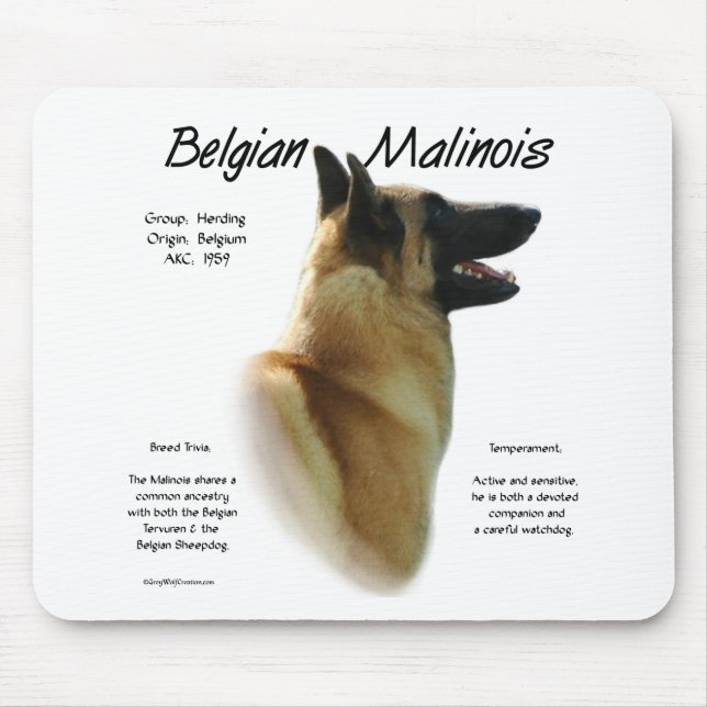 Belgian Malinois History; All about Malinois Mouse Mat (Front)