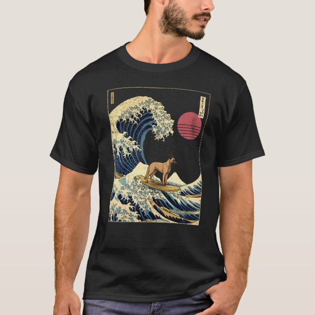 Belgian Malinois Japanese Kanagawa Wave Funny Surf T-Shirt (Front)