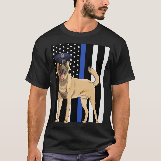 Belgian Malinois K9 Police Officer USA Flag T-Shirt (Front)