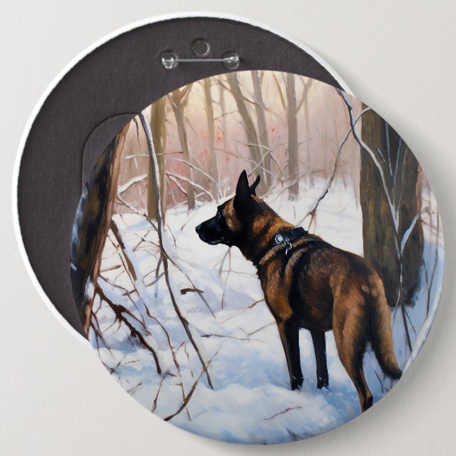 Belgian Malinois Let It Snow Christmas 6 Cm Round Badge (Front & Back)