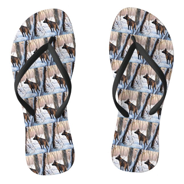 Belgian Malinois Let It Snow Christmas Flip Flops (Footbed)