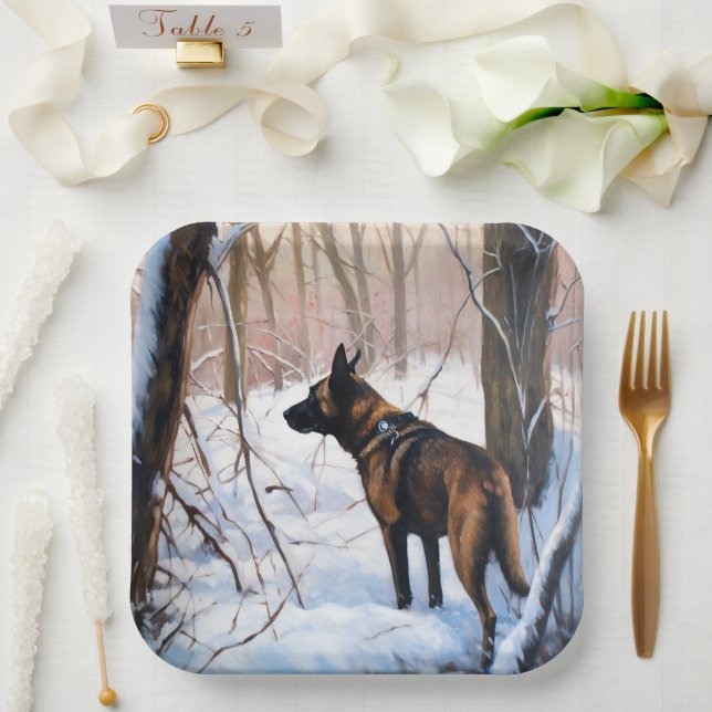 Belgian Malinois Let It Snow Christmas Paper Plate (Wedding)