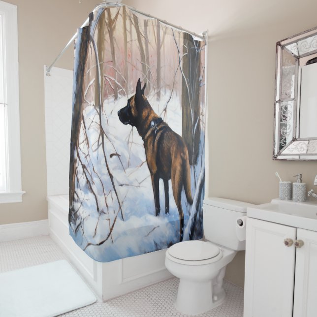 Belgian Malinois Let It Snow Christmas Shower Curtain (In Situ)