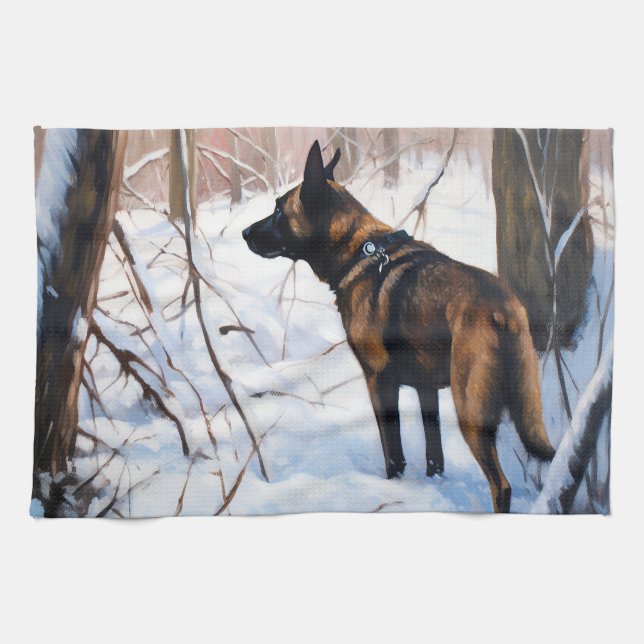 Belgian Malinois Let It Snow Christmas Tea Towel (Horizontal)