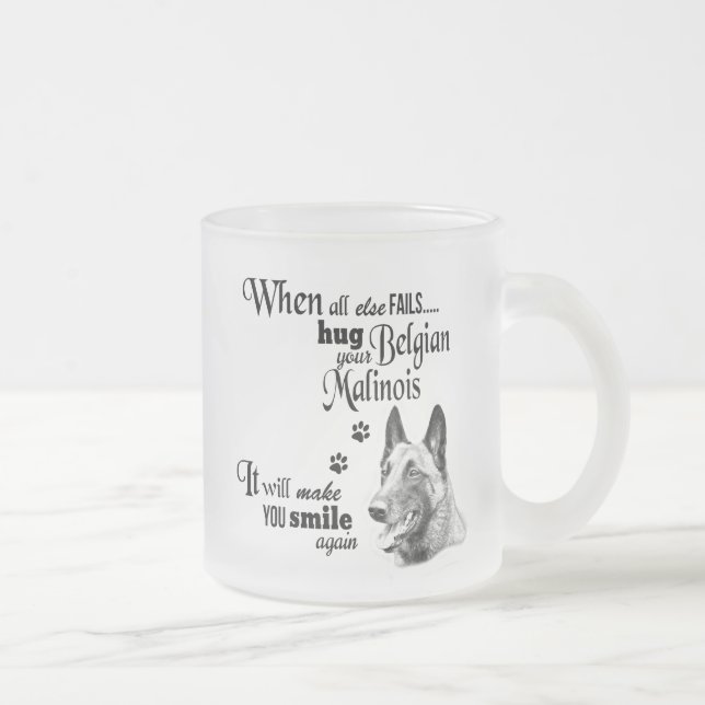 Belgian Malinois modern art cute dog breed slogan Frosted Glass Coffee Mug (Right)