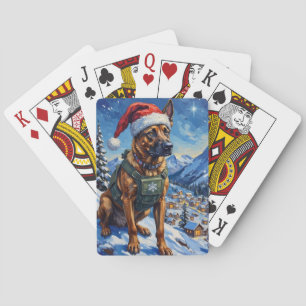 Belgian Malinois Mountain Patrol Christmas Playing Cards