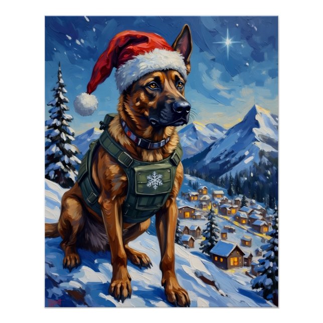 Belgian Malinois Mountain Patrol Christmas Poster (Front)
