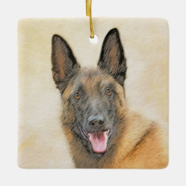 Belgian Malinois Painting - Cute Original Dog Art Ceramic Ornament (Front)