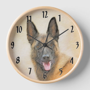 Belgian Malinois Painting - Cute Original Dog Art Clock