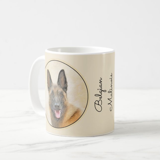 Belgian Malinois Painting - Cute Original Dog Art Coffee Mug (Front Left)