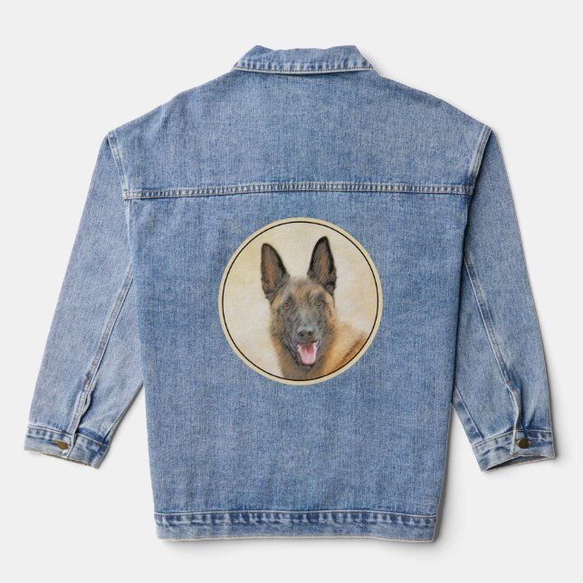 Belgian Malinois Painting - Cute Original Dog Art Denim Jacket (Back)