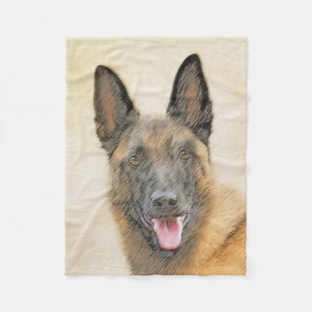 Belgian Malinois Painting - Cute Original Dog Art Fleece Blanket (Front)