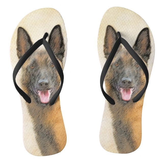 Belgian Malinois Painting - Cute Original Dog Art Flip Flops (Footbed)