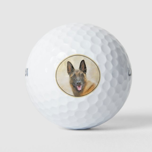 Belgian Malinois Painting - Cute Original Dog Art Golf Balls (Front)