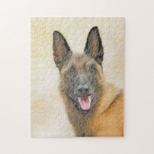 Belgian Malinois Painting - Cute Original Dog Art Jigsaw Puzzle